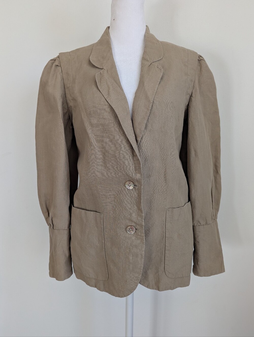 Christian Dior Sportswear Linen Peasant Sleeve Cuffed Blazer Jacket Khaki Tan